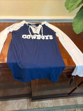 Fanatics Navy and White Cowboys Lace-Up Raglan Shirt